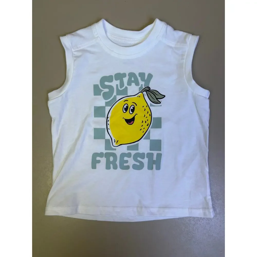 Boys 3 Piece Lemon Summer Outfit Shirt Tank Shorts Size 4 Stitch & Stone NWT